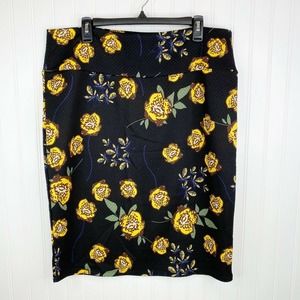 LuLaRoe Cassie Skirt Pencil Black Yellow Floral Quilted Plus 3XL